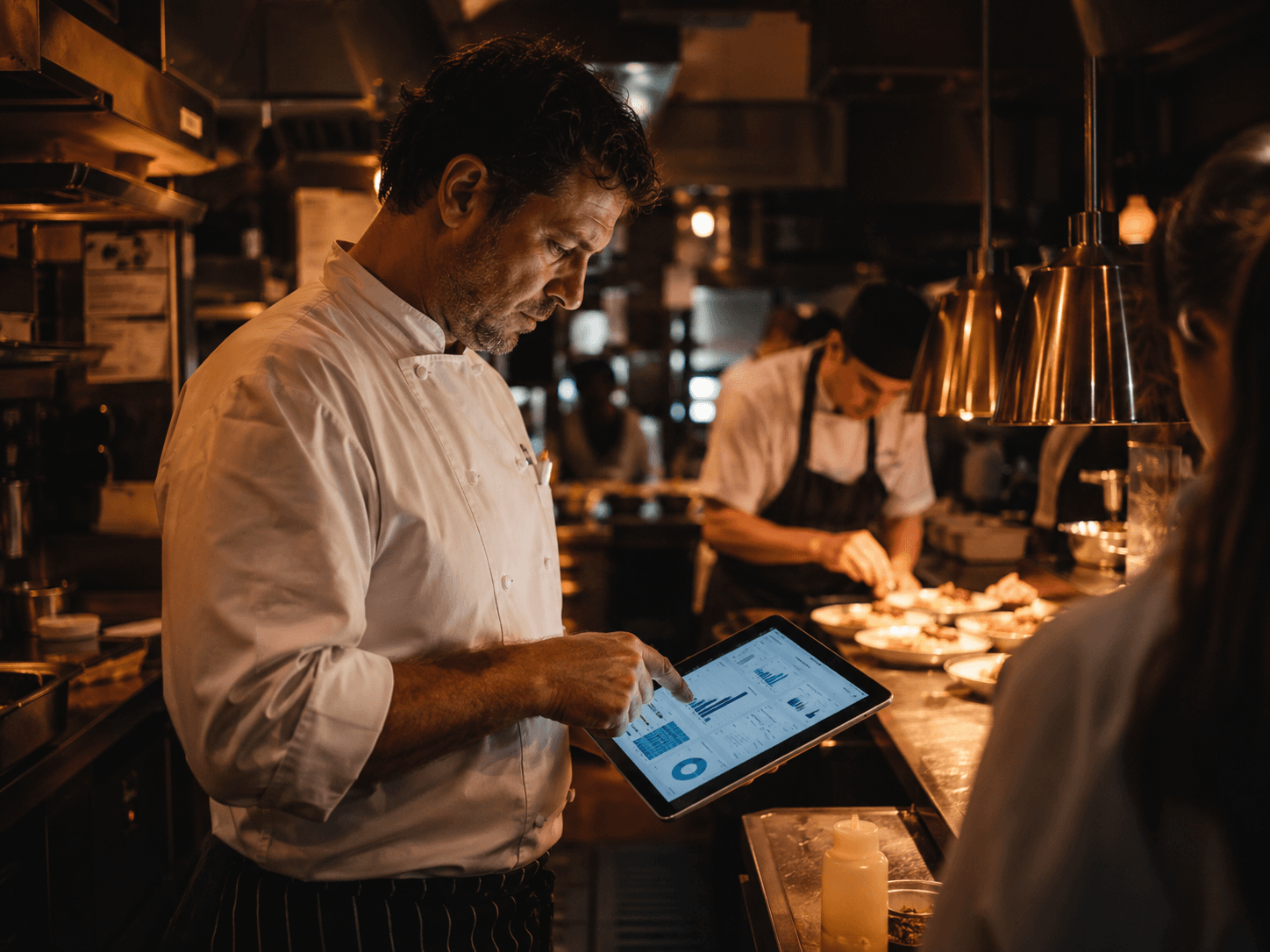 Cocina en servicio con equipo trabajando